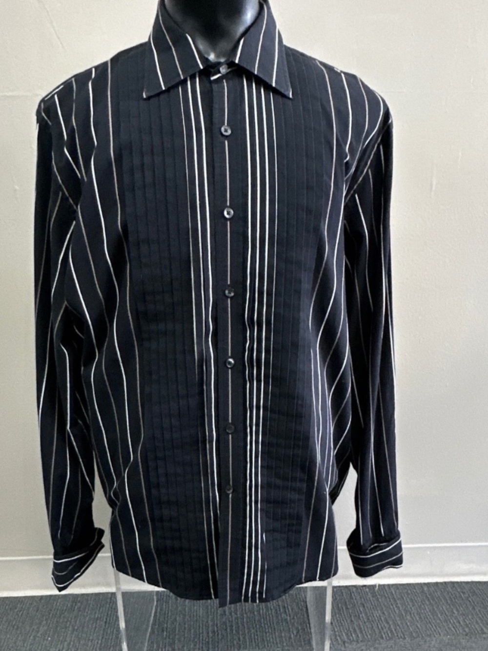 Michael Kors Men's XXL Black/White Striped Long Sleeve Cotton Dress Shirt